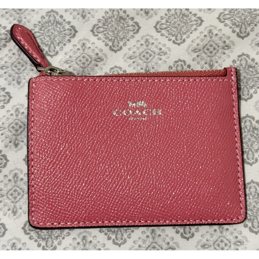 Coach Pink Leather Glitter Key Pouch Card Holder